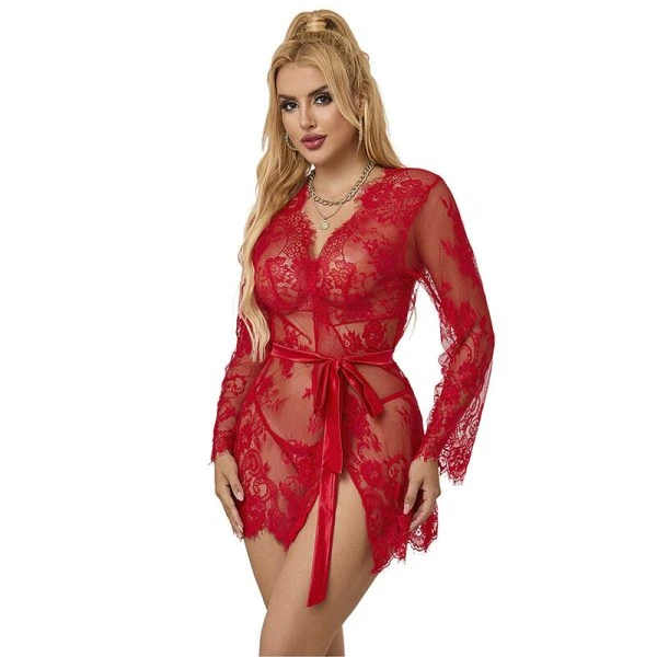 Subblime kantenen nachtjapon met string in rood S/M