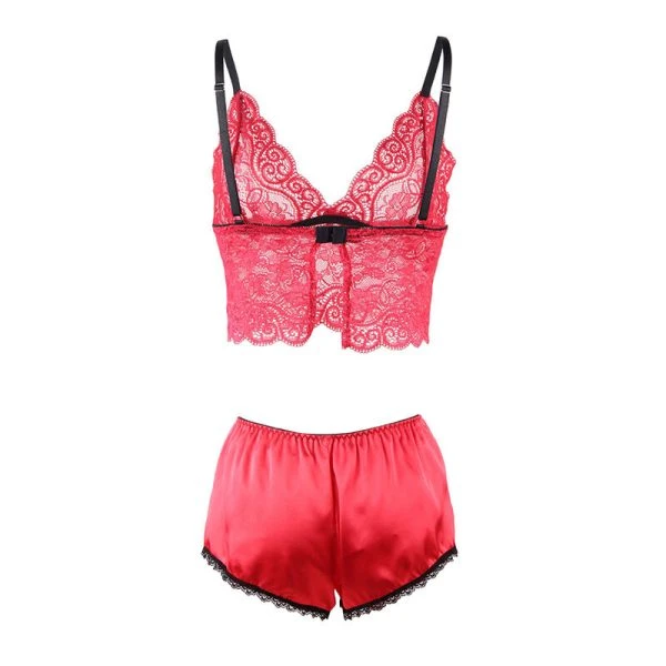 Subblime nachthemd met slipje van zijde en kant rood L/XL