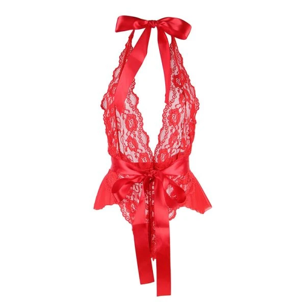 Subblime Sexy Body met ruches en riem rood S/M