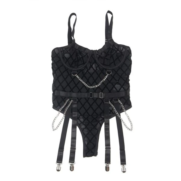 Subblime Body met kettingen en kousenriem Zwart L/XL