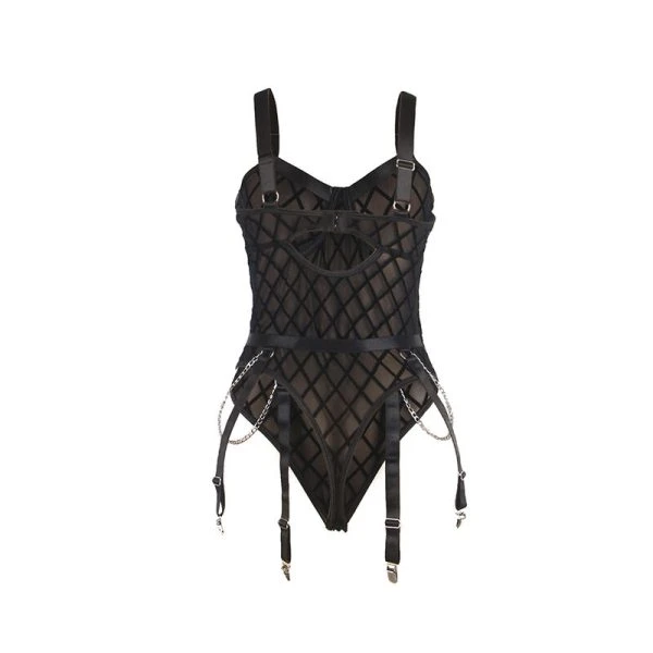 Subblime Body met kettingen en kousenriem Zwart L/XL