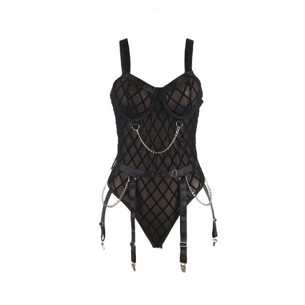 Subblime Body met kettingen en kousenriem Zwart L/XL