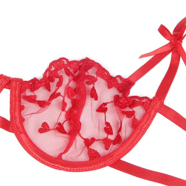 Subblime BH, String en jarretelgordel met hartjesprint rood L/XL
