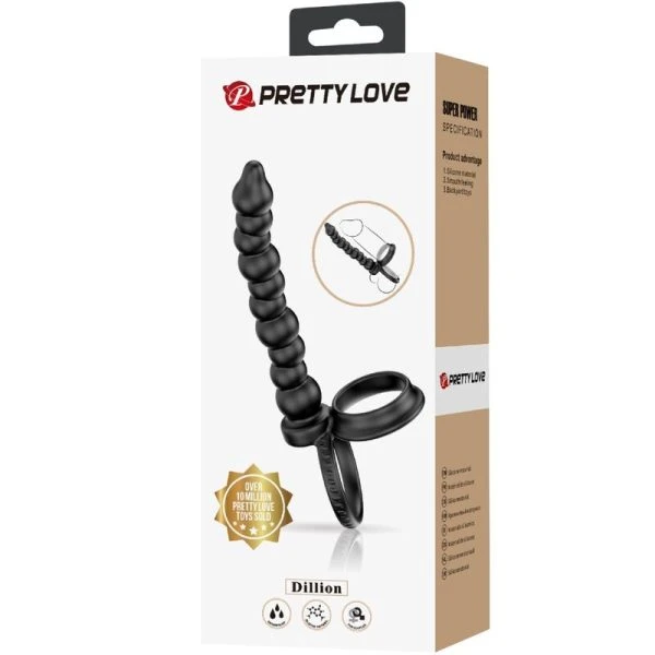 Pretty Love Dillion Double Penetration Cockring with Vibration, Black