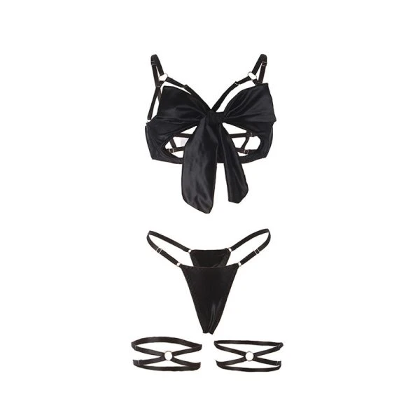 Subblime dessousset met bh, tanga en kousenband, zwart