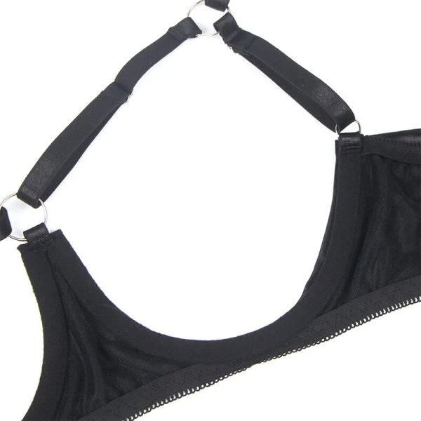 Subblime dessousset met bh, tanga en kousenband, zwart