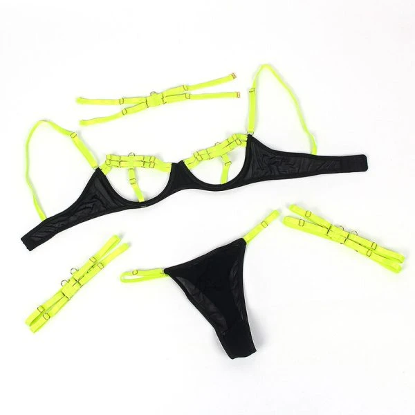 Subblime BH-set met halsketting en beendetails fluorescerend groen L/XL