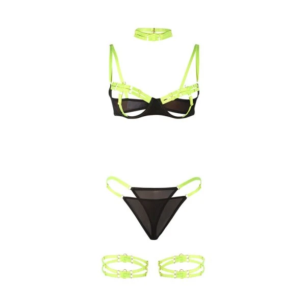 Subblime BH-set met halsketting en beendetails fluorescerend groen L/XL