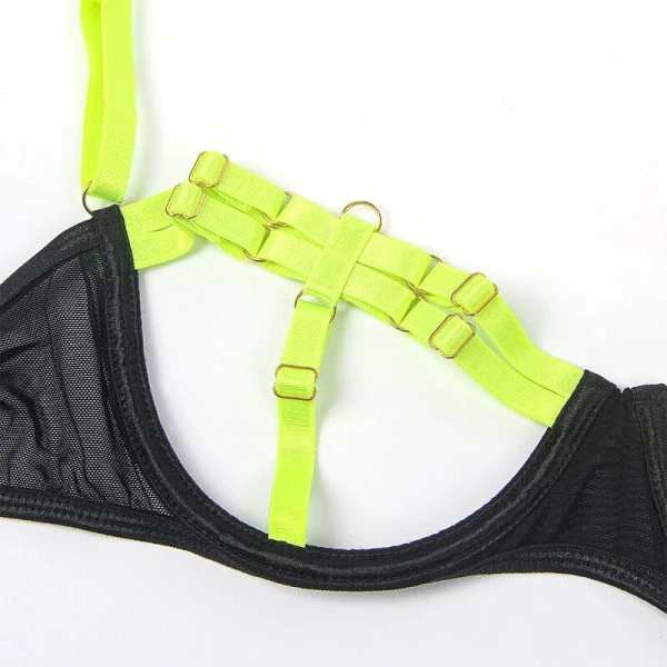 Subblime BH-set met halsketting en beendetails fluorescerend groen L/XL