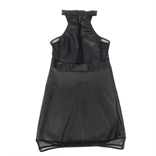 Subblime Neckholder-Dessouskleid mit PU-Leder und Mesh, Schwarz L/XL
