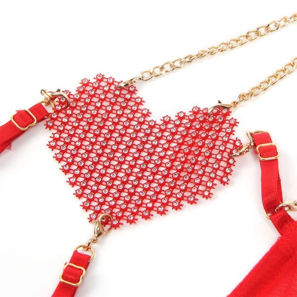 Subblime BH-set met kettingen en mesh-hart in rood L/XL