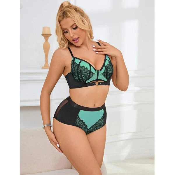 Subblime Push-up-BH-Set aus grüner Spitze und Netzstoff S/M