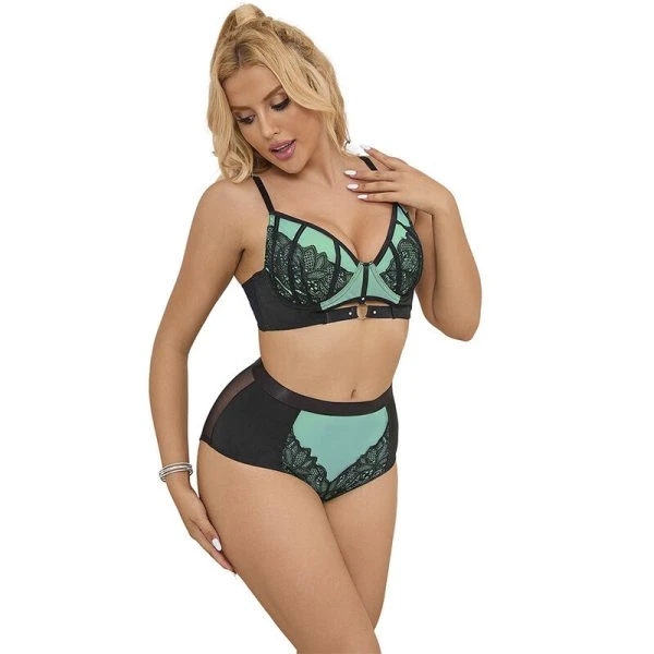 Subblime Push-up-BH-Set aus grüner Spitze und Netzstoff S/M