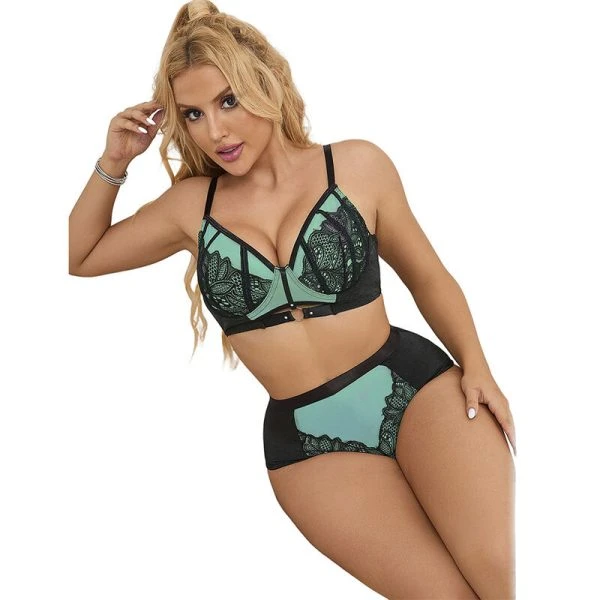 Subblime Push-up-BH-Set aus grüner Spitze und Netzstoff S/M