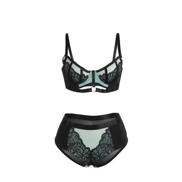 Subblime Push-up-BH-Set aus grüner Spitze und Netzstoff L/XL