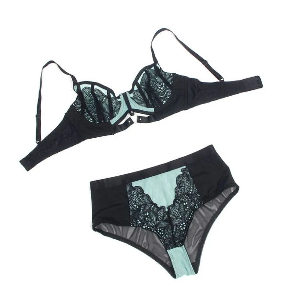 Subblime Push-up-BH-Set aus grüner Spitze und Netzstoff L/XL