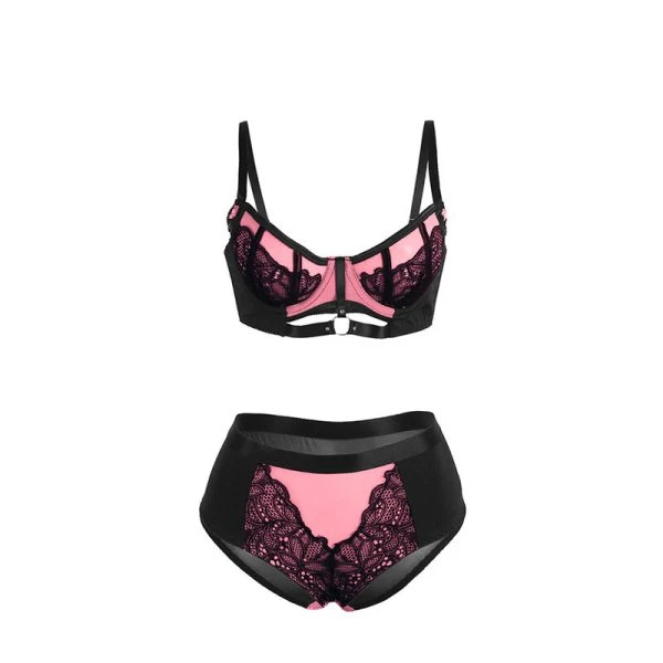 Subblime Roze Kanten- en Net-Dessousset met Push-up-BH L/XL Subblime Roze Kanten- en Net-Dessousset met Push-up-BH L/XL