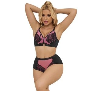 Subblime Roze Kanten- en Net-Dessousset met Push-up-BH L/XL