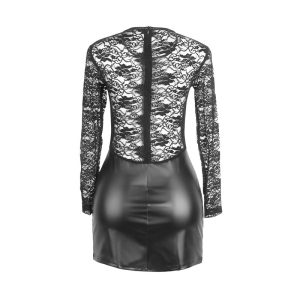 Subblime Langmouwig dessousjurk van PU-leer met kant, zwart L/XL Subblime Langmouwig dessousjurk van PU-leer met kant, zwart L/XL - Afbeelding 5