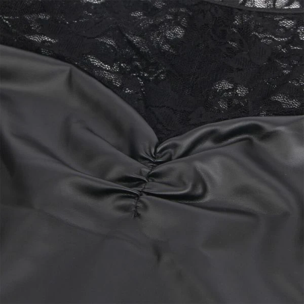 Subblime Langmouwig dessousjurk van PU-leer met kant, zwart L/XL Subblime Langmouwig dessousjurk van PU-leer met kant, zwart L/XL