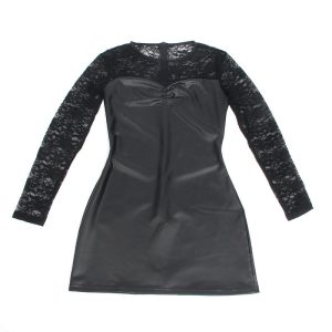 Subblime Langmouwig dessousjurk van PU-leer met kant, zwart L/XL Subblime Langmouwig dessousjurk van PU-leer met kant, zwart L/XL - Afbeelding 6