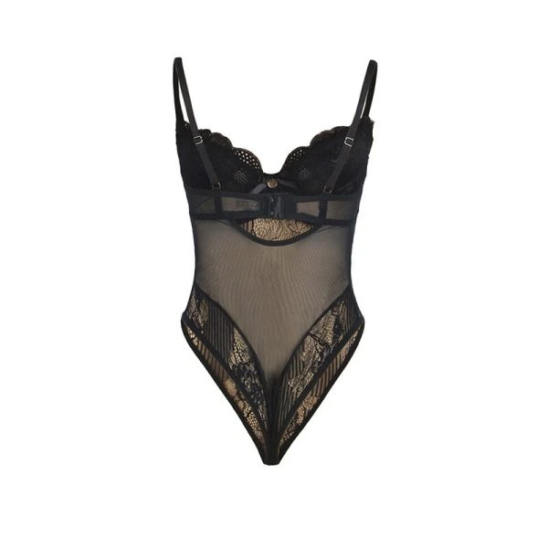 Subblime Kanten Bodysuit met open kruis Zwart S/M