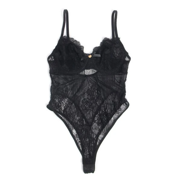 Subblime Kanten Bodysuit met open kruis Zwart S/M