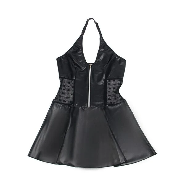 Subblime Lederkleid met Puntige Rits Zwart S/M