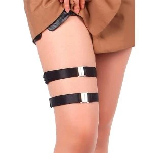Subblime Adjustable Faux Leather Leg Rings with Buckle Black