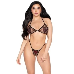 Leg Avenue Net-BH-top en String-slip Set Zwart