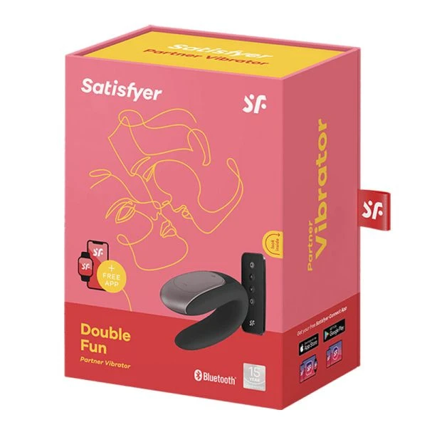Satisfyer Double Fun Paarvibrator met app-bediening zwart Satisfyer Double Fun Paarvibrator met app-bediening zwart