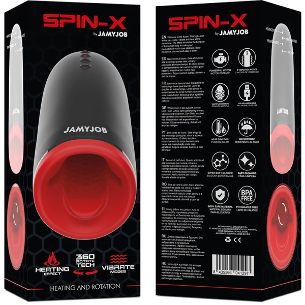 Jamyjob Spin-x Verwarmings- en Rotatie-Masturbator van Silicone Jamyjob Spin-x Verwarmings- en Rotatie-Masturbator van Silicone