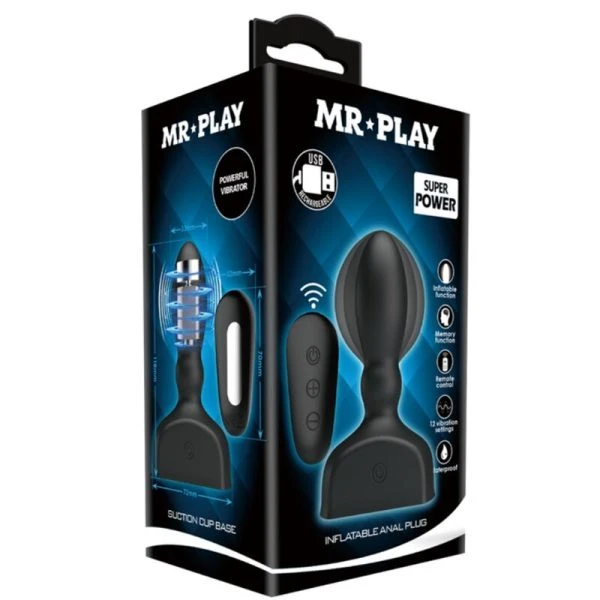 Mr Play opblaasbare anaalvibrator met afstandsbediening, zwart Mr Play opblaasbare anaalvibrator met afstandsbediening, zwart