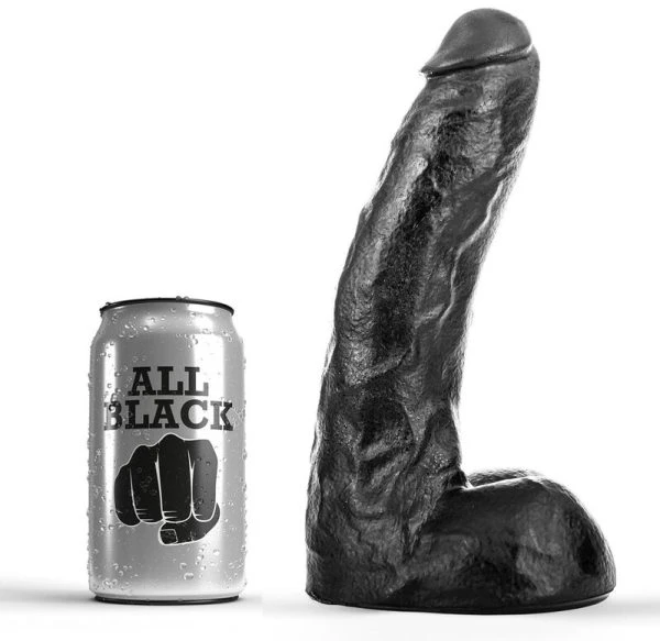 All Black Natural Dildo with Veining, PVC