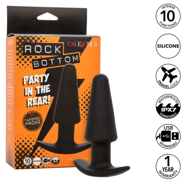 Calexotics Rock Bottom Tapered Anale Plug met 10 trillingen, siliconen, zwart
