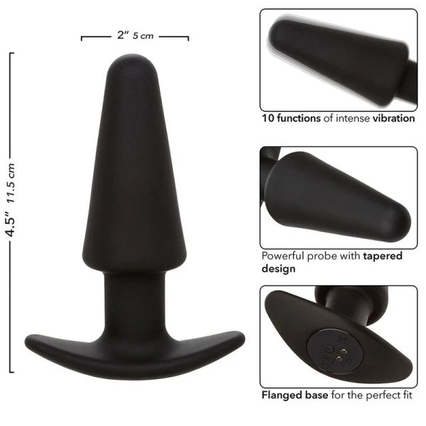 Calexotics Rock Bottom Tapered Anale Plug met 10 trillingen, siliconen, zwart