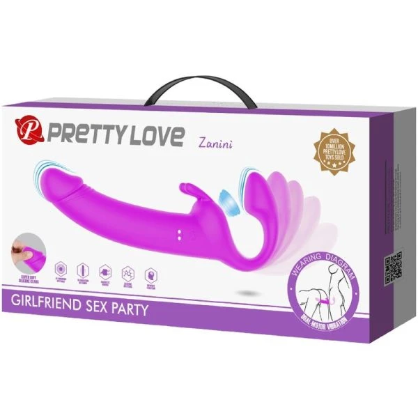 Pretty Love Zanini Strapless Strap-On with 10 Vibrations, Purple