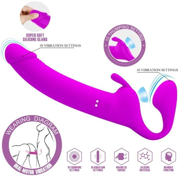 Pretty Love Zanini Strapless Strap-On with 10 Vibrations, Purple