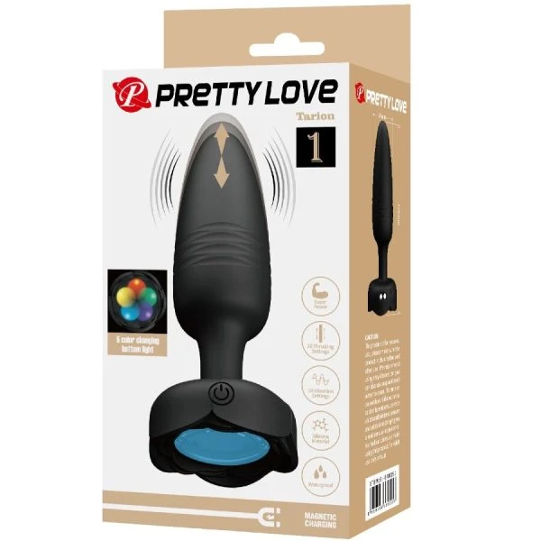 Pretty Love Tarion Anal Plug with LED Light and Vibration, Black Silicone
