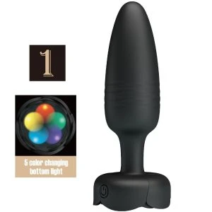 Pretty Love Tarion Anal Plug with LED Light and Vibration, Black Silicone