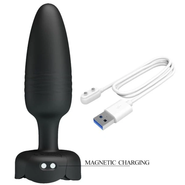 Pretty Love Tarion Anal Plug with LED Light and Vibration, Black Silicone
