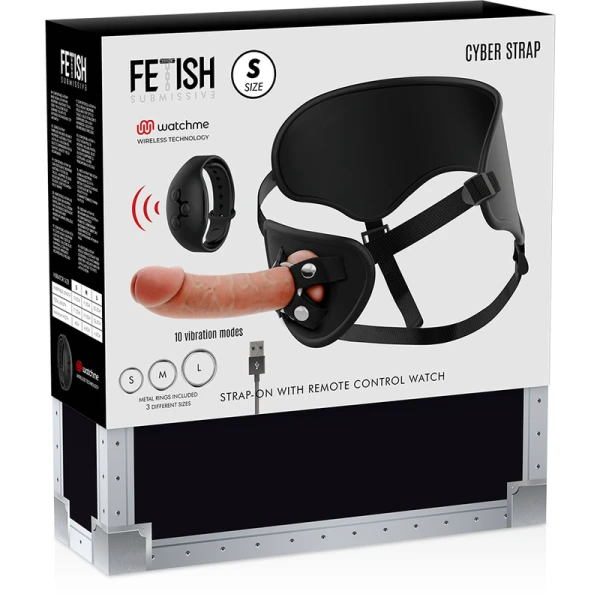 Fetish Submissive Cyber Strap Harness with Remote Control Dildo and Watch Technology