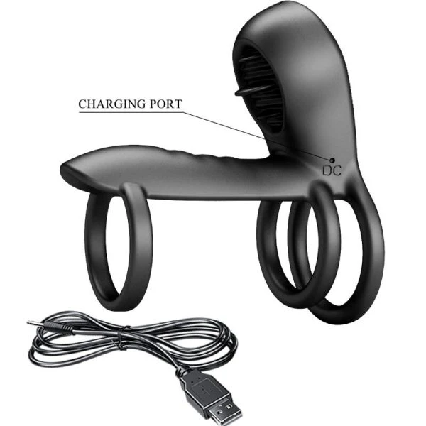 Pretty Love Jammy Penis Sleeve with 12 Vibrations and Rechargeable Silicone Tongue