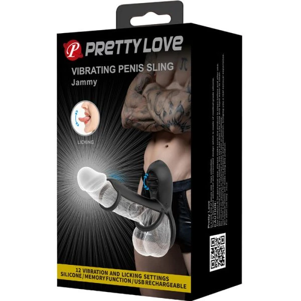 Pretty Love Jammy Penis Sleeve with 12 Vibrations and Rechargeable Silicone Tongue