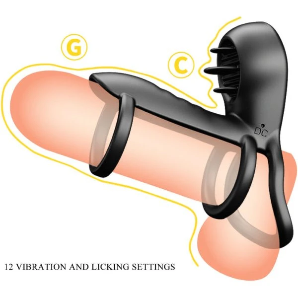 Pretty Love Jammy Penis Sleeve with 12 Vibrations and Rechargeable Silicone Tongue