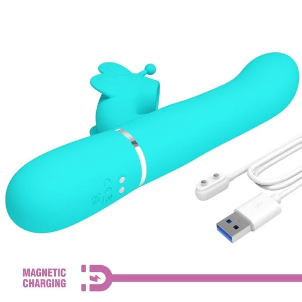 Pretty Love Multifunction Rabbit Vibrator 4 in 1 with Clitoral Stimulator Aqua Green