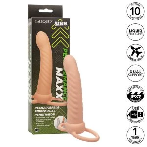 Calexotics Maxx Ribbed Dual Penetrator met 10 trillingen, siliconen
