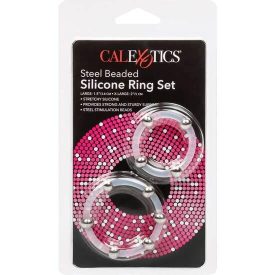 Calexotics Penis Ring Set with Steel Beads and Silicone L/XL Calexotics Penis Ring Set with Steel Beads and Silicone L/XL