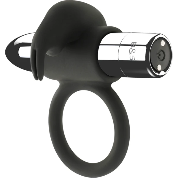 Black&silver Burton Penisring mit 10 Vibrationsmodi, wiederaufladbar