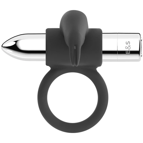 Black&silver Burton Penisring mit 10 Vibrationsmodi, wiederaufladbar